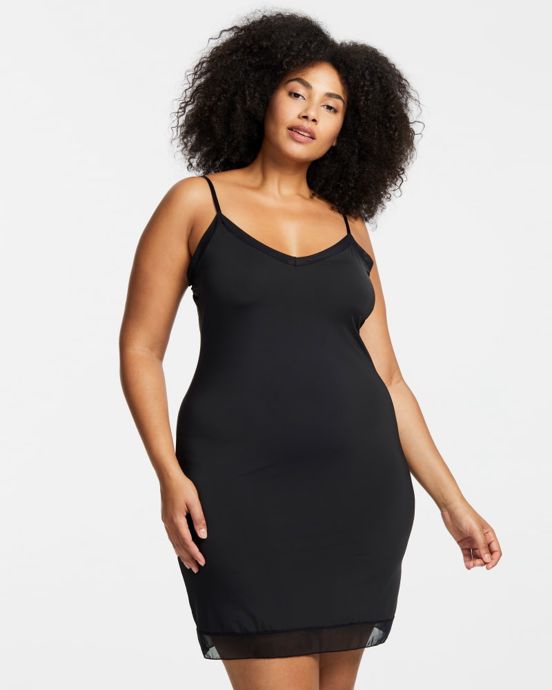 Plus size model wearing Monica V-Neck Full Length Slip by Montelle | Dia&Co | dia_product_style_image_id:184904